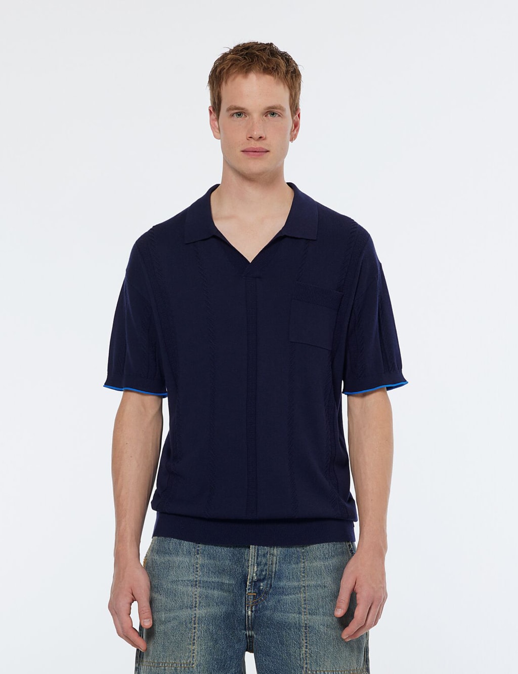 Cotton Blend Knitted Polo Shirt with Linen 3 of 5