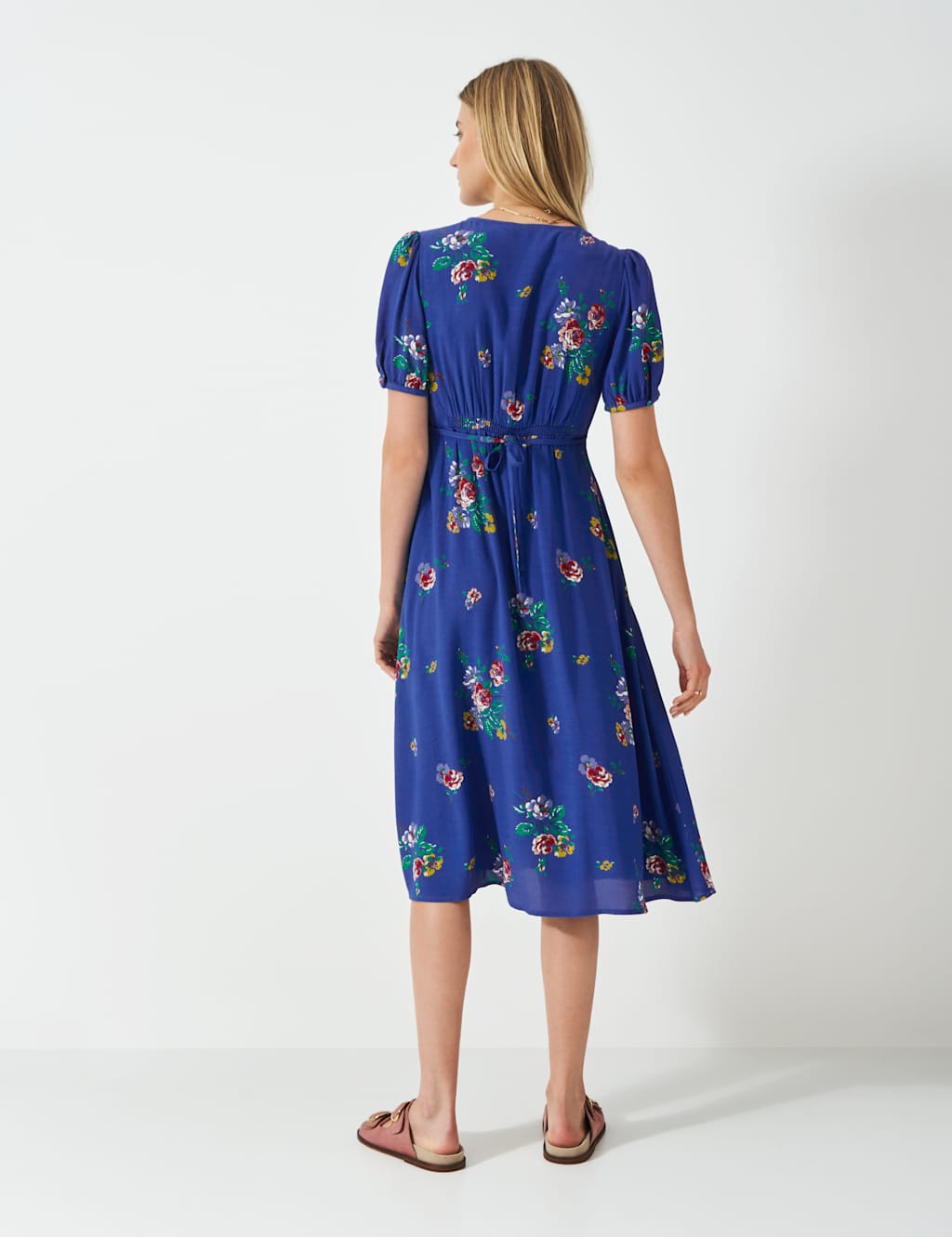 Floral V-Neck Puff Sleeve Midi Tea Dress 4 of 5