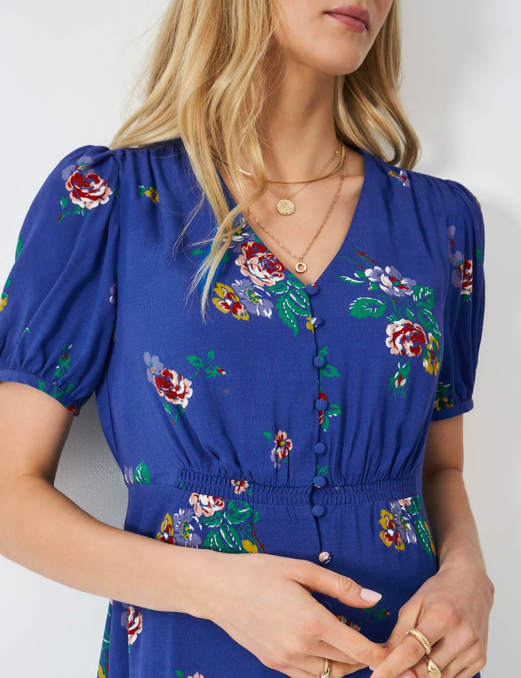 Floral V-Neck Puff Sleeve Midi Tea Dress 5 of 5