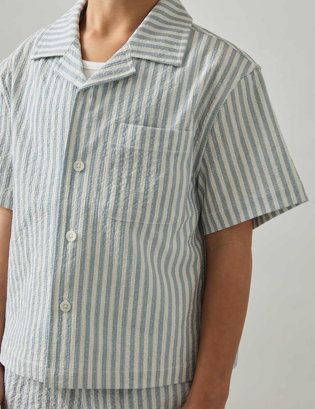 Seersucker Striped Short Sleeve Cuban Shirt (3-14 Yrs) 3 of 4