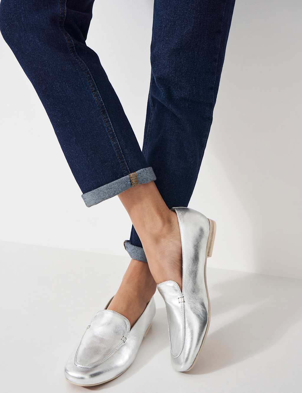 Leather Metallic Flat Loafers 3 of 5