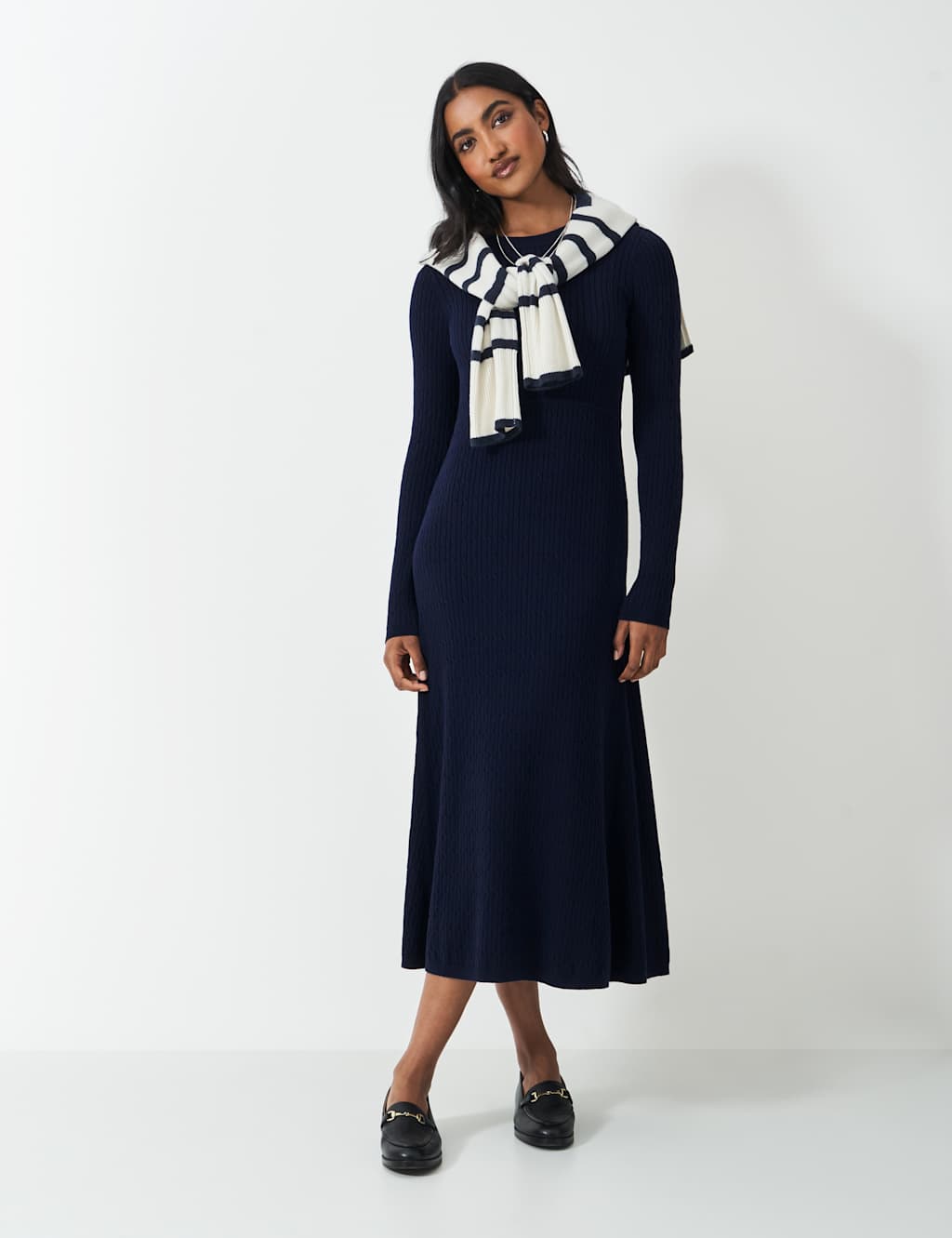Cotton Rich Cable Knit Midi Skater Dress 1 of 5