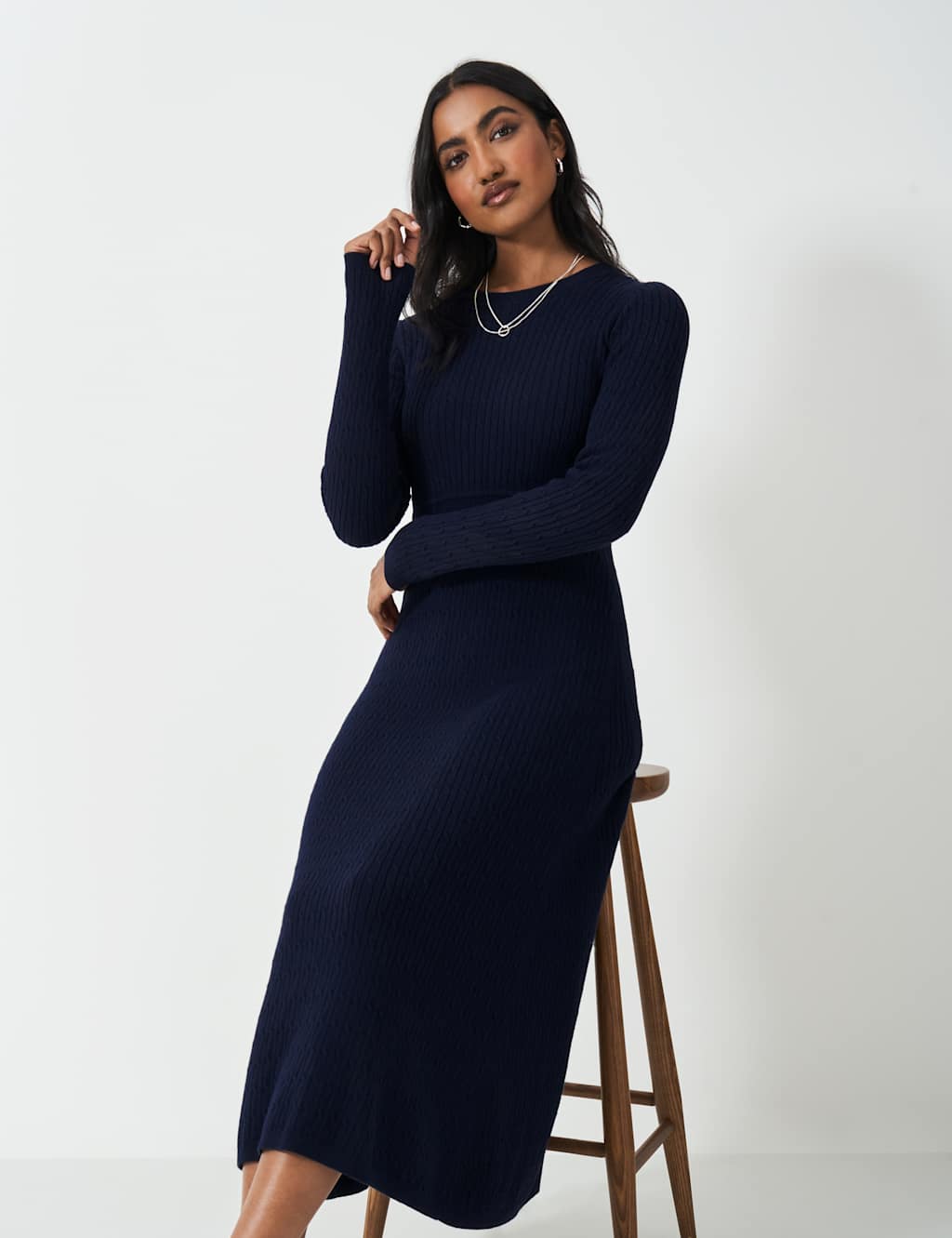 Cotton Rich Cable Knit Midi Skater Dress 3 of 5