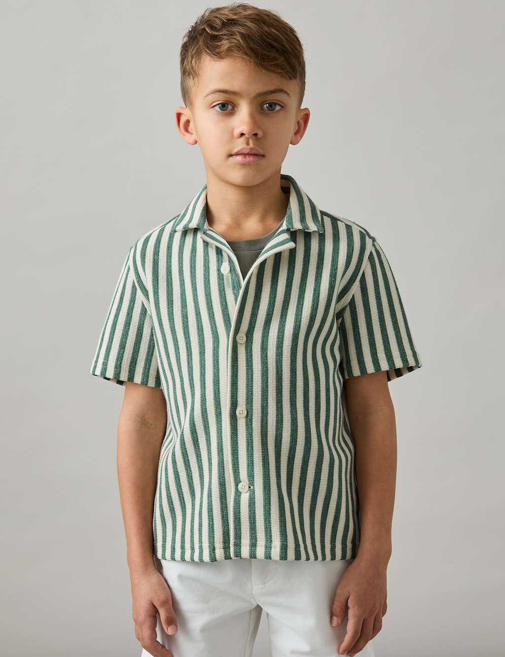 Cotton Rich Striped Knitted Cuban Shirt (3-14 Yrs) 3 of 4