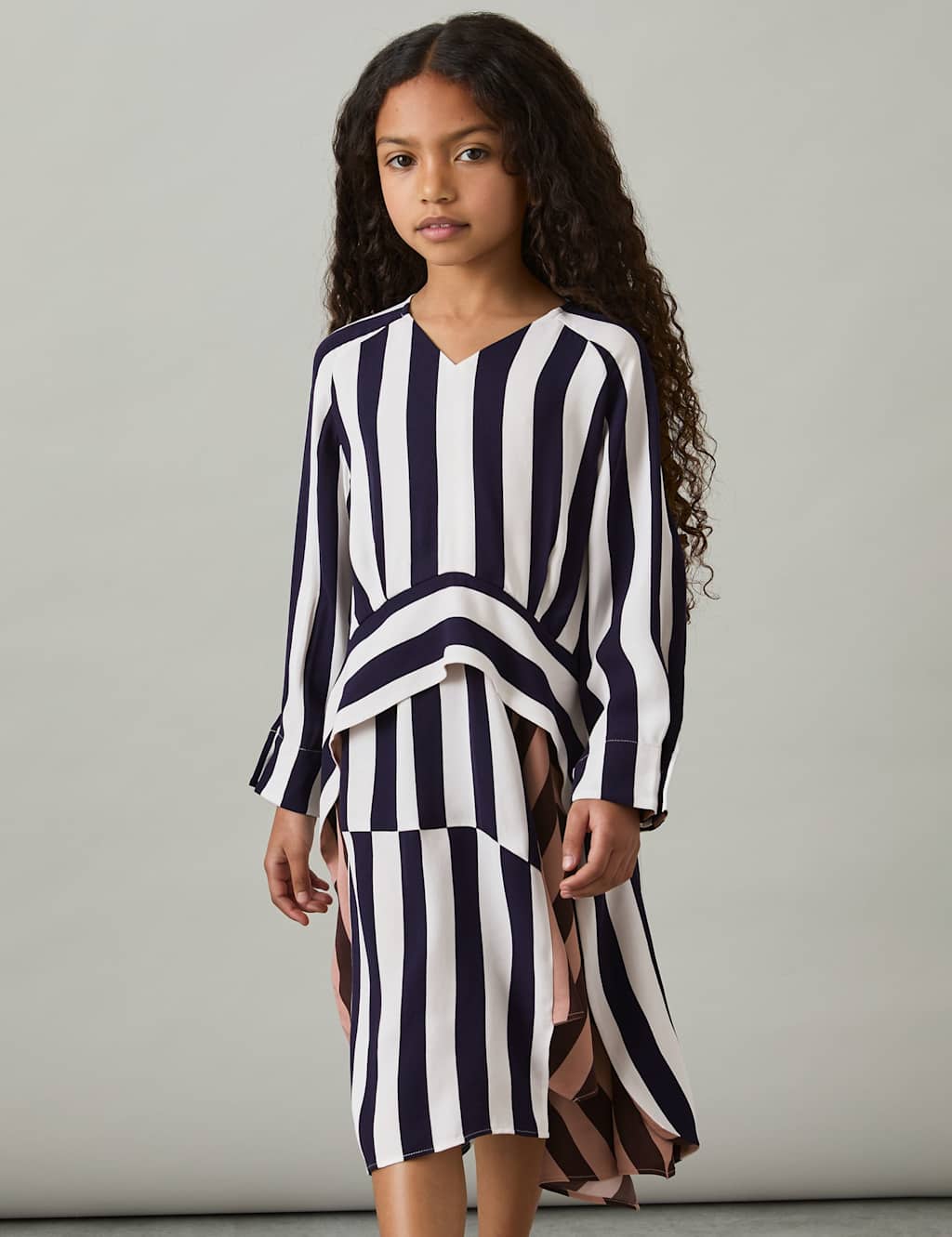 Striped V-Neck Frill Midi Dress (4-14 Yrs) 3 of 4