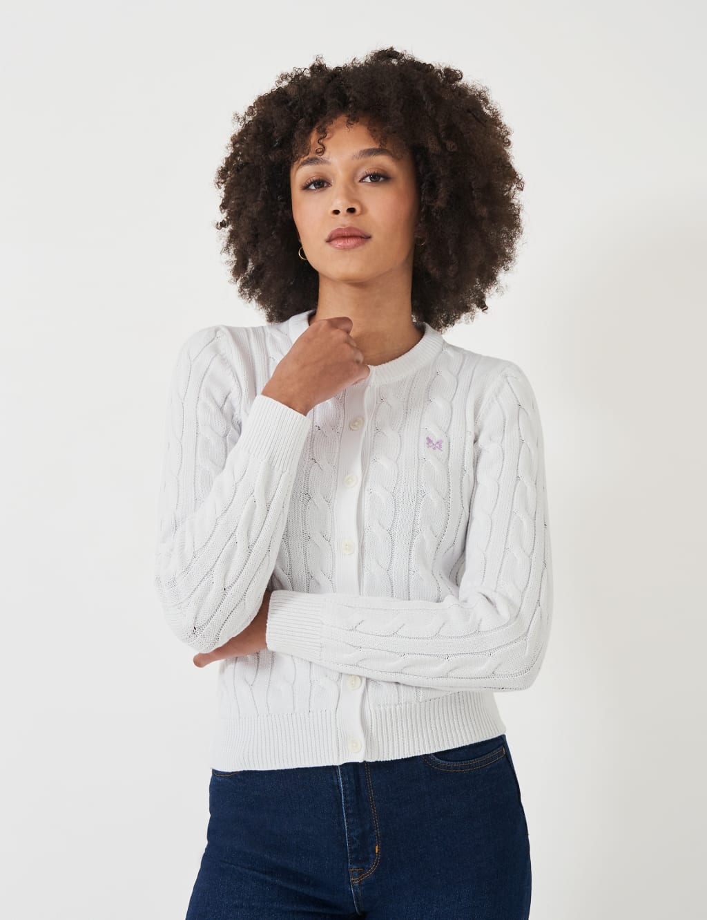 Cotton cable knit cardigan on sale