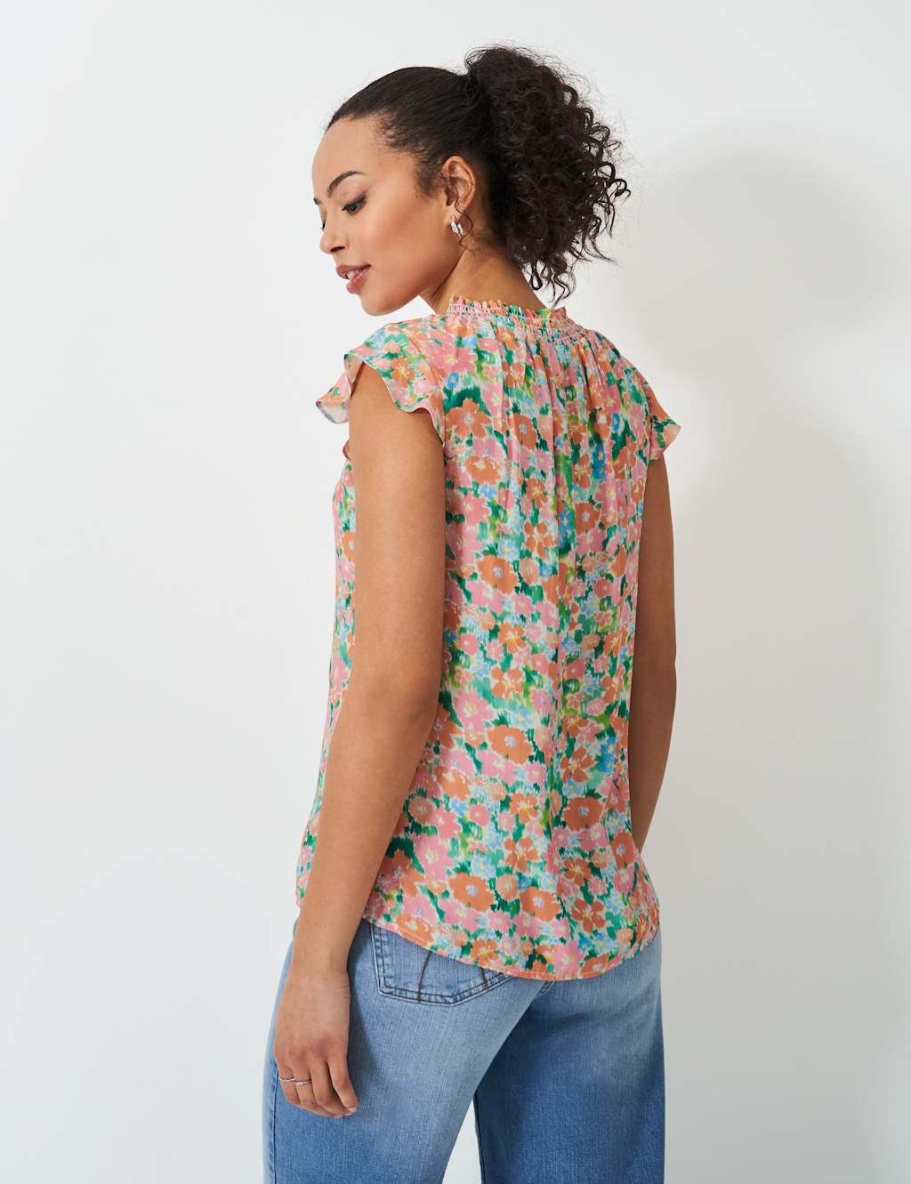 Floral Crew Neck Cap Sleeve Blouse 4 of 5