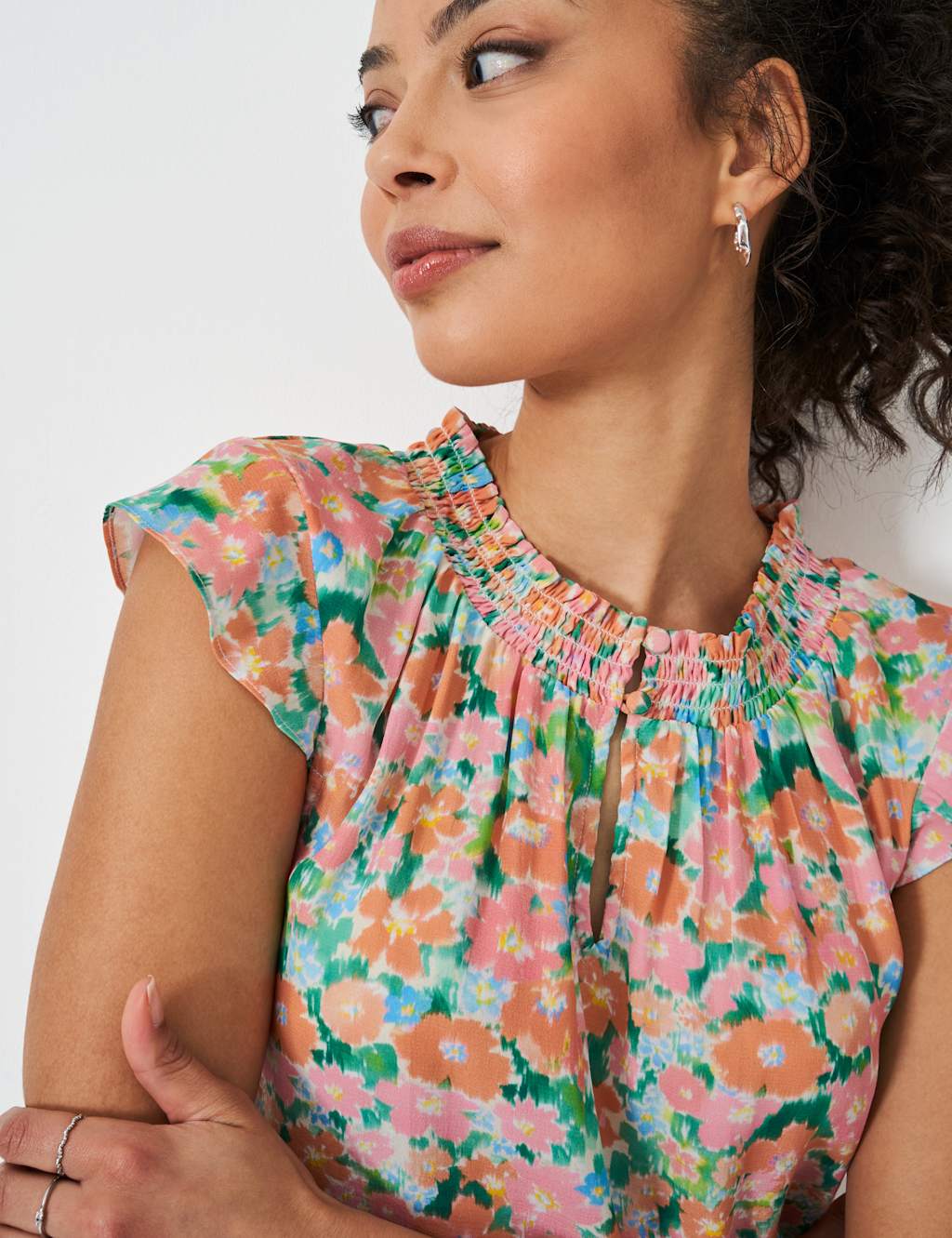 Floral Crew Neck Cap Sleeve Blouse 5 of 5