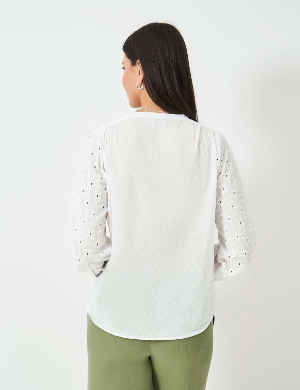 Pure Cotton Broderie Button Through Blouse 4 of 5