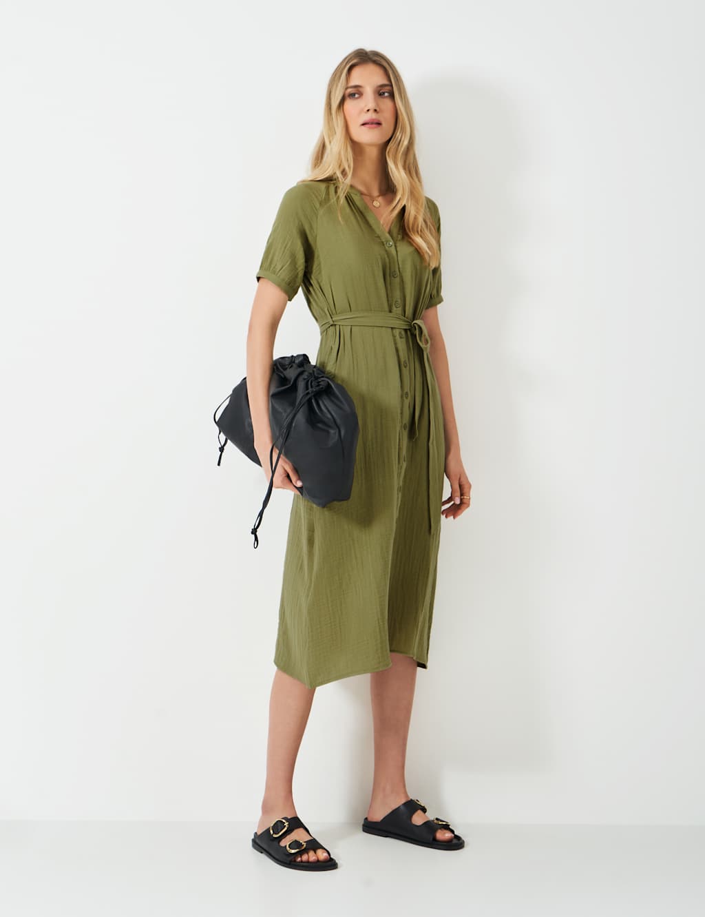 Pure Cotton V-Neck Midaxi Shirt Dress 1 of 5