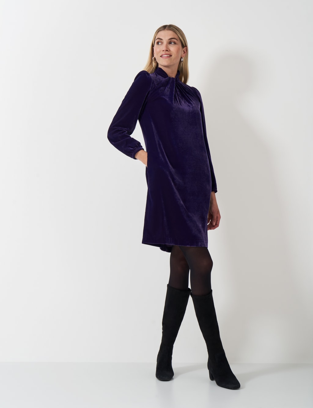 Velvet Twist Front Shift Dress
