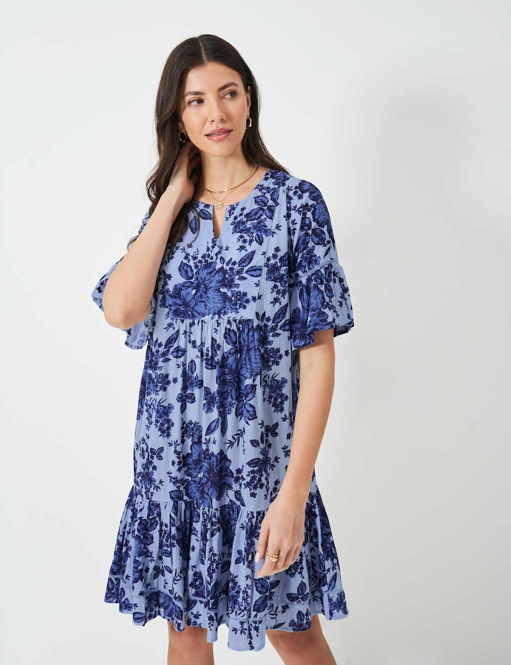 Floral Notch Neck Knee Length Beach Dress 3 of 5