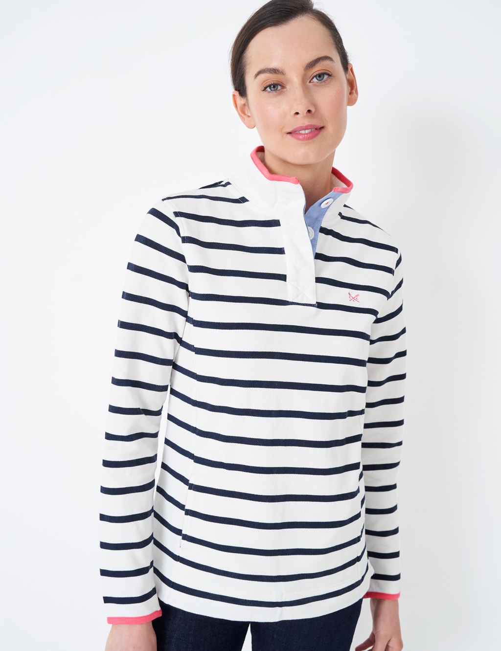 Pure Cotton Striped Funnel Neck Sweatshirt 1 of 4