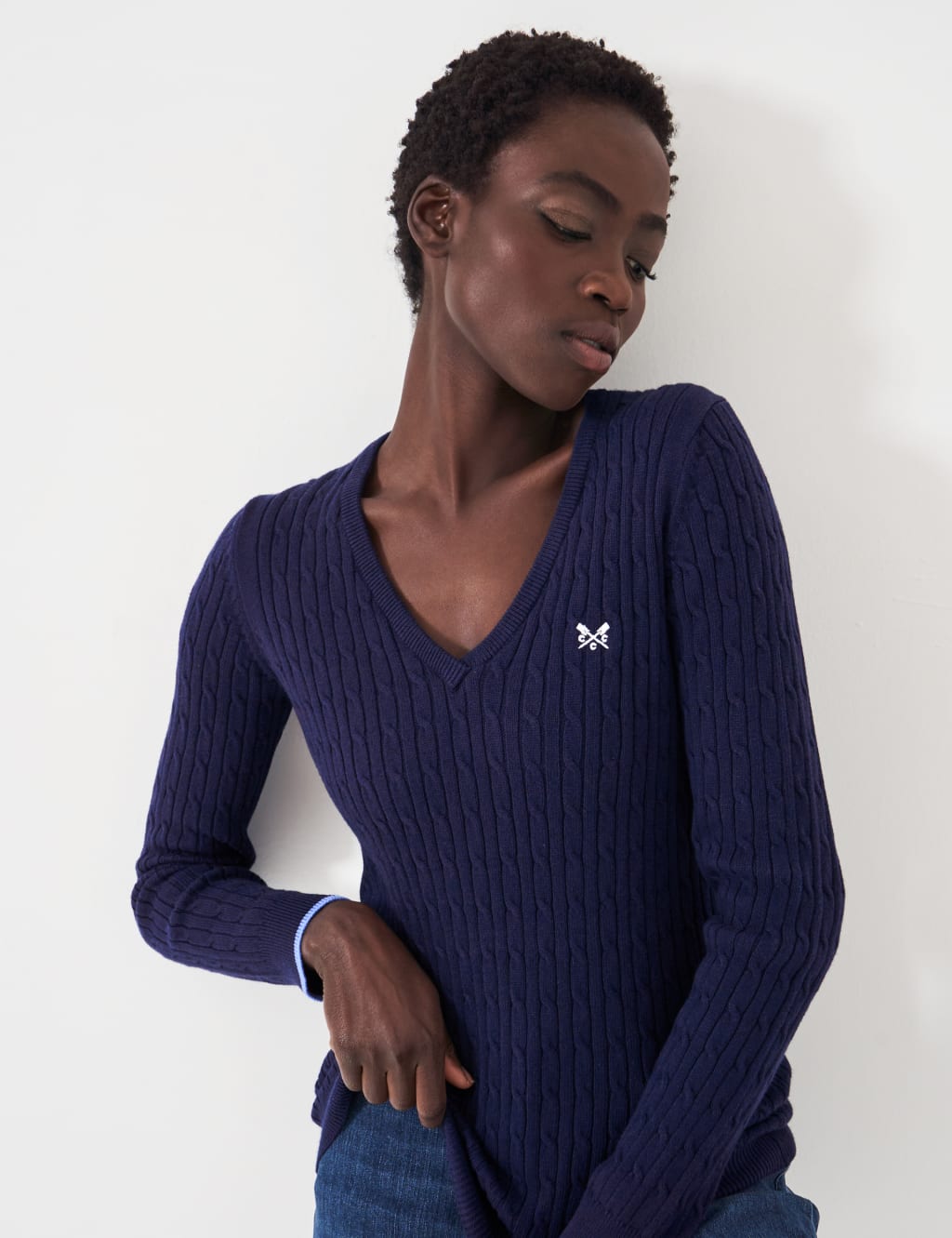 Cotton Rich Cable Knit V-Neck Jumper 1 of 5