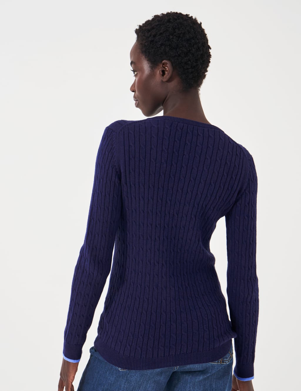 Cotton Rich Cable Knit V-Neck Jumper 4 of 5