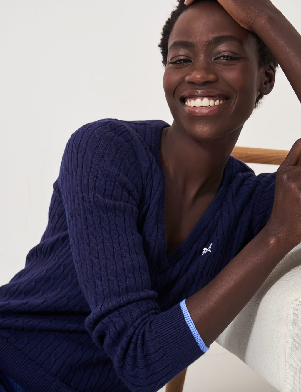 Cotton Rich Cable Knit V-Neck Jumper 5 of 5