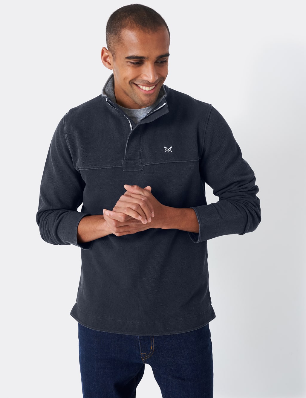 Pure Cotton Pique Half Zip Sweatshirt Crew Clothing M S