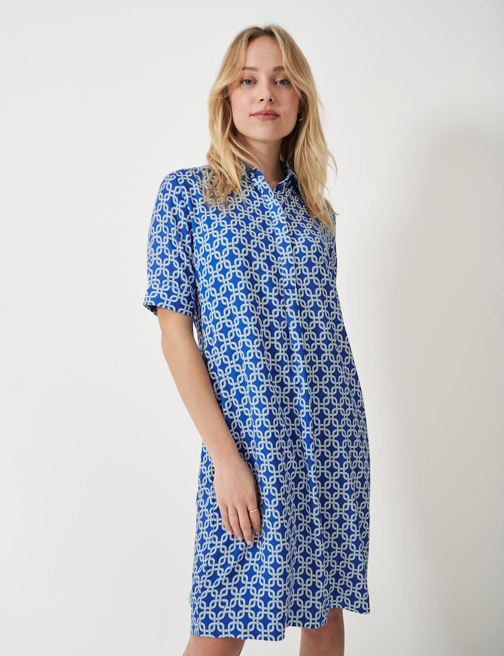 Geometric Collared Knee Length Shirt Dress 3 of 5