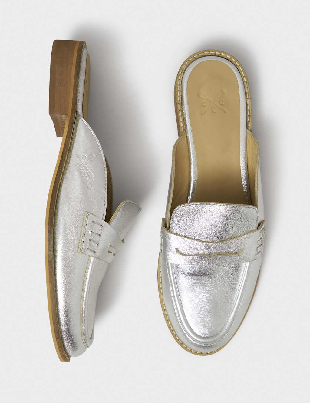 Leather Metallic Backless Block Heel Loafers 3 of 4