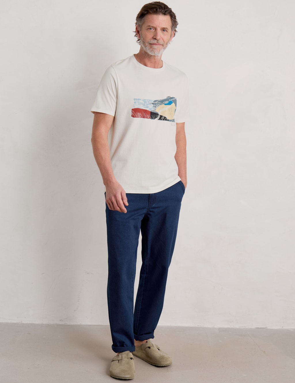 Pure Cotton Coastal Print Crew Neck T-Shirt 1 of 5