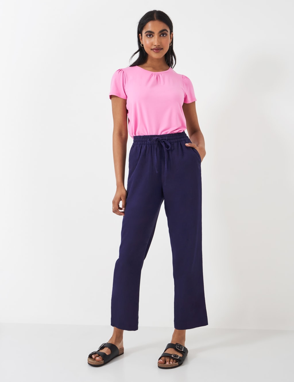 Linen Rich Drawstring Tapered Trousers Crew Clothing M S