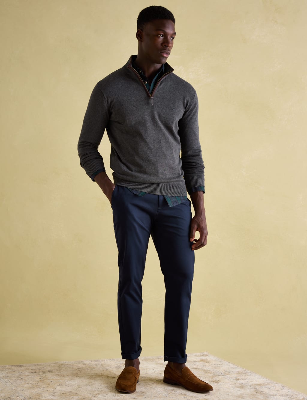 Mens Cotton Quarter Zip Funnel Jumper Parisian Blue Marl