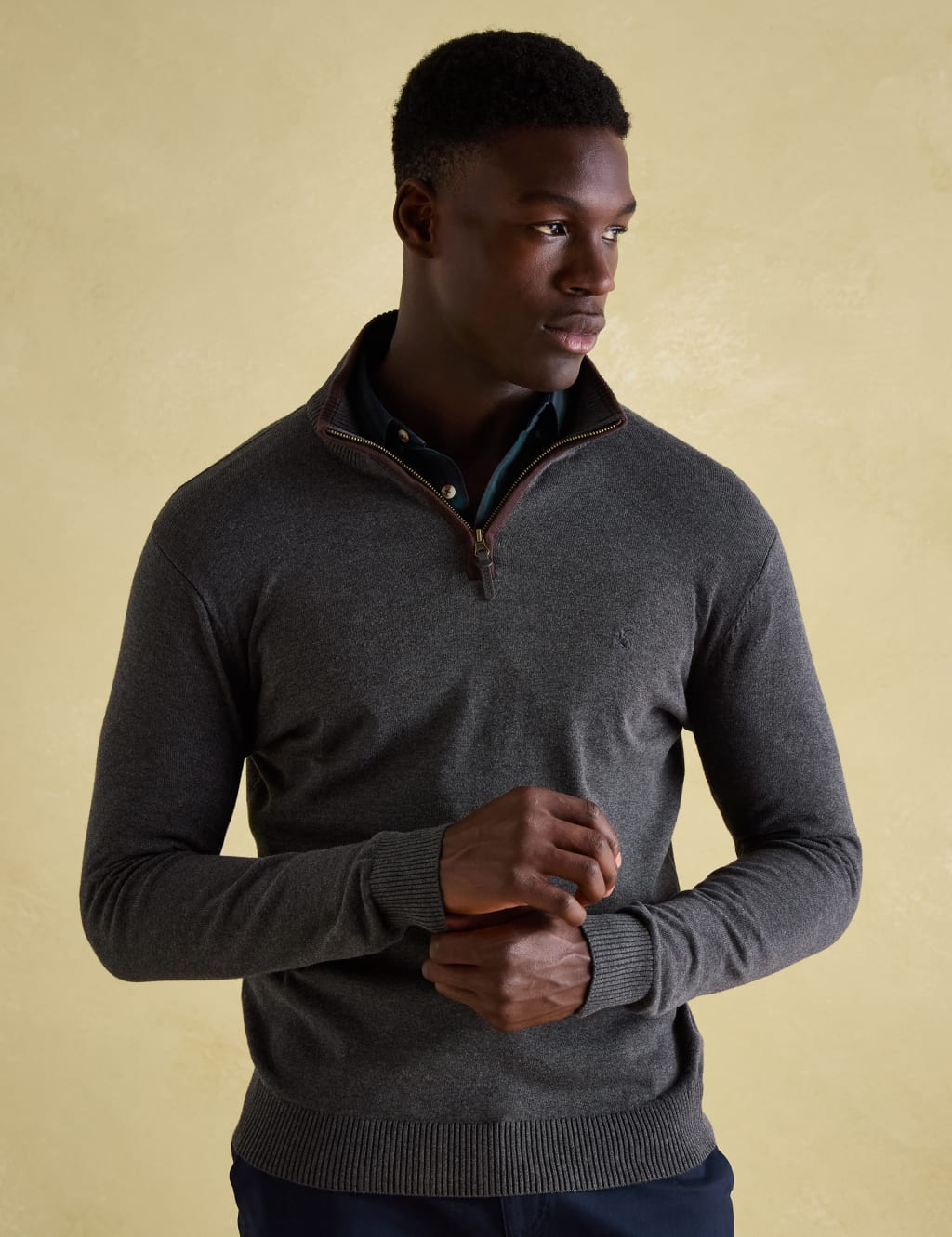Pure Cotton Funnel Neck Half Zip Jumper Joules M S