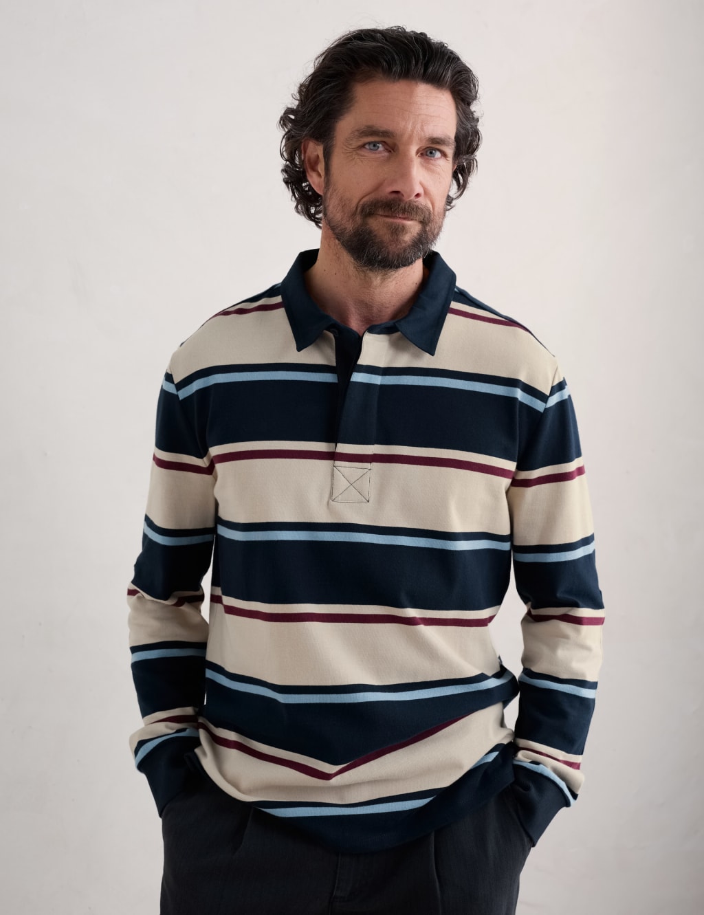 Mens long sleeve striped rugby shirt best sale