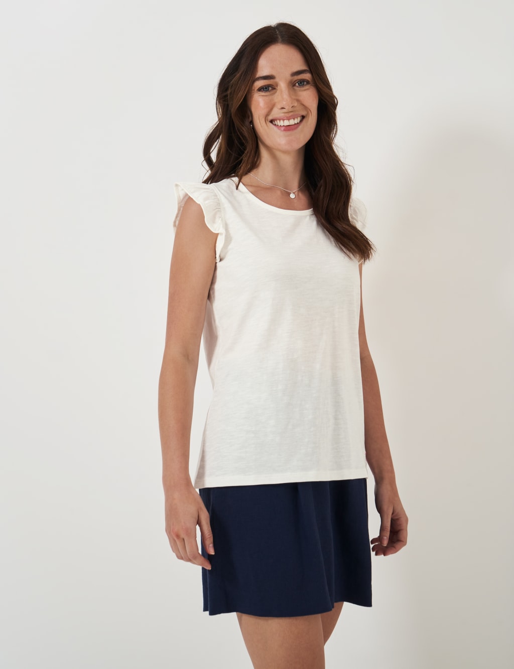Pure Cotton Scoop Neck Frill Detail Top 1 of 5