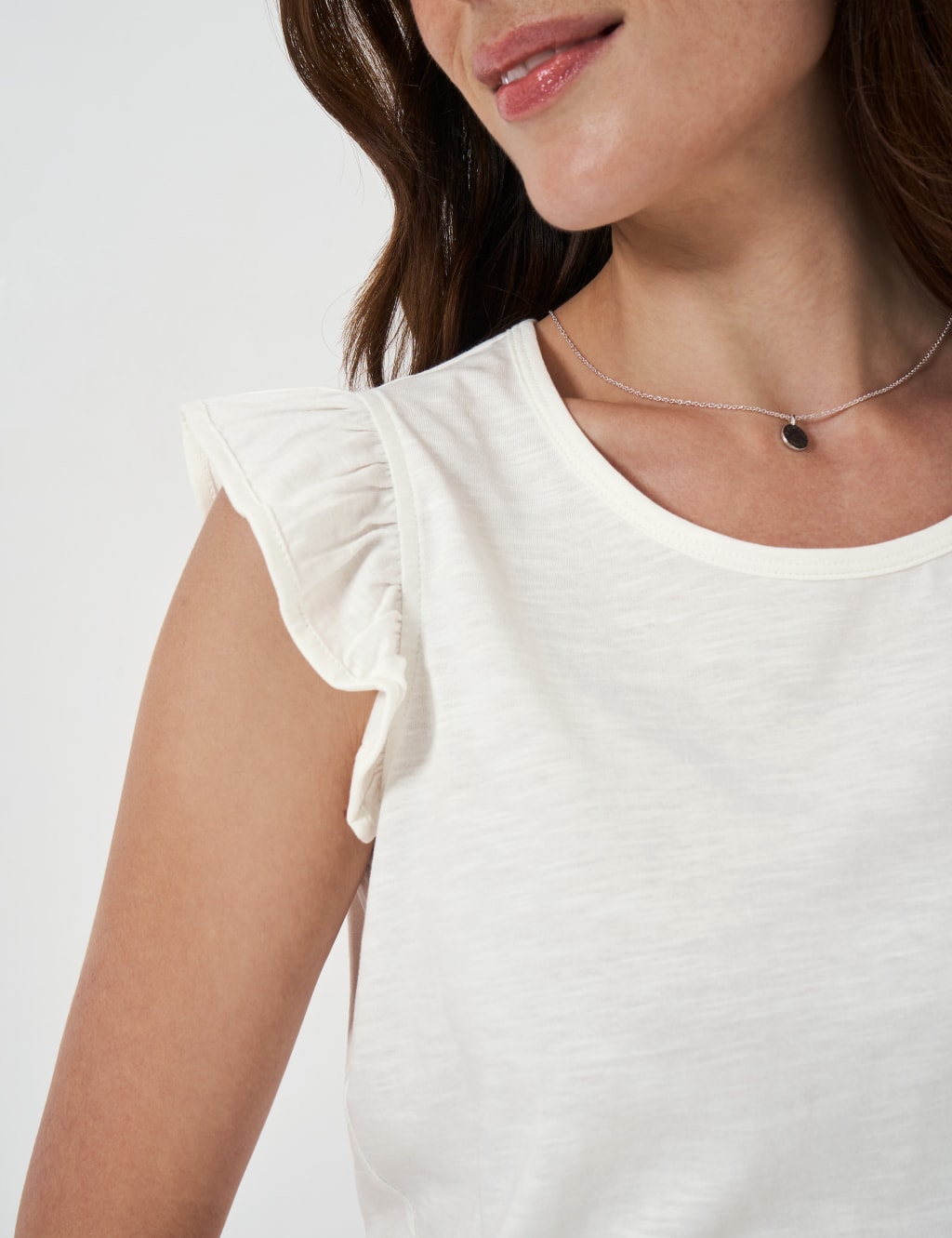 Pure Cotton Scoop Neck Frill Detail Top 5 of 5