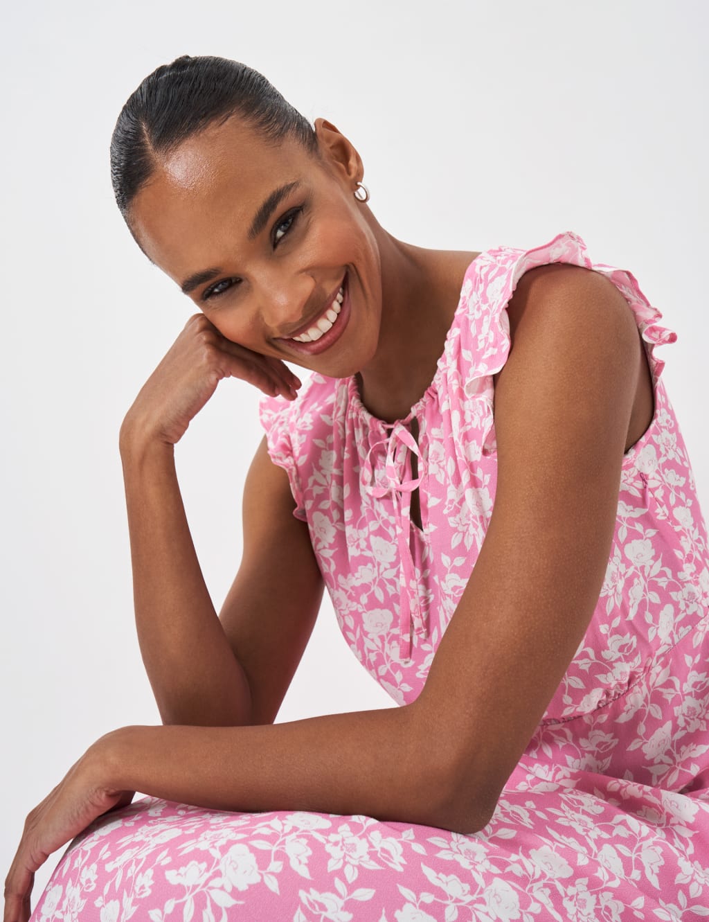 Floral Tie Neck Midi Tea Dress