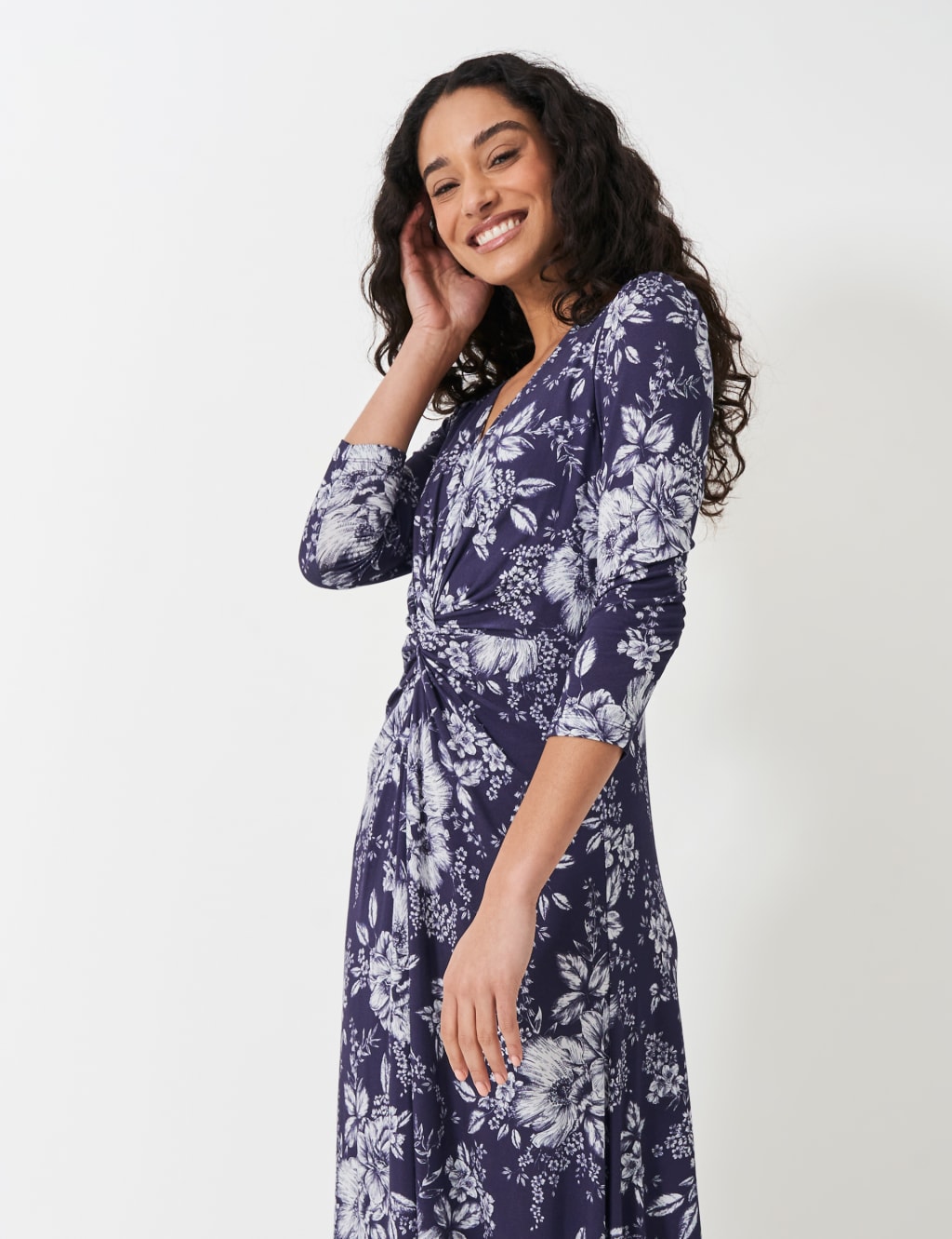 Jersey Floral V-Neck Midi Waisted Dress 4 of 5