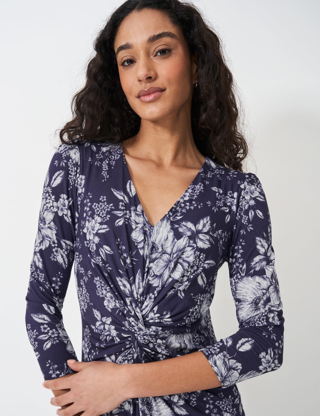 Jersey Floral V-Neck Midi Waisted Dress 5 of 5