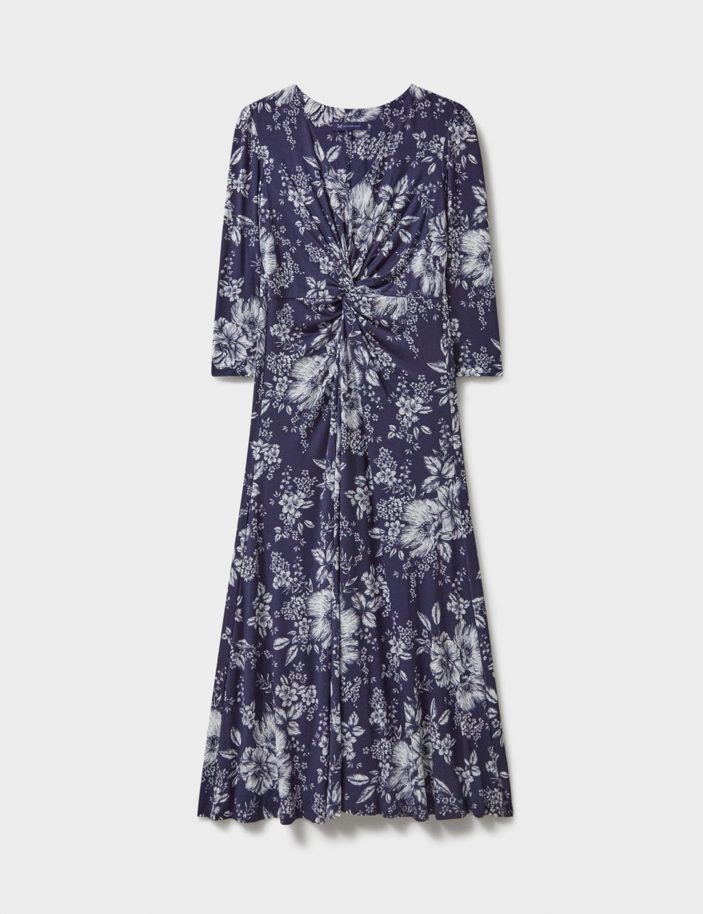 Jersey Floral V-Neck Midi Waisted Dress 2 of 5