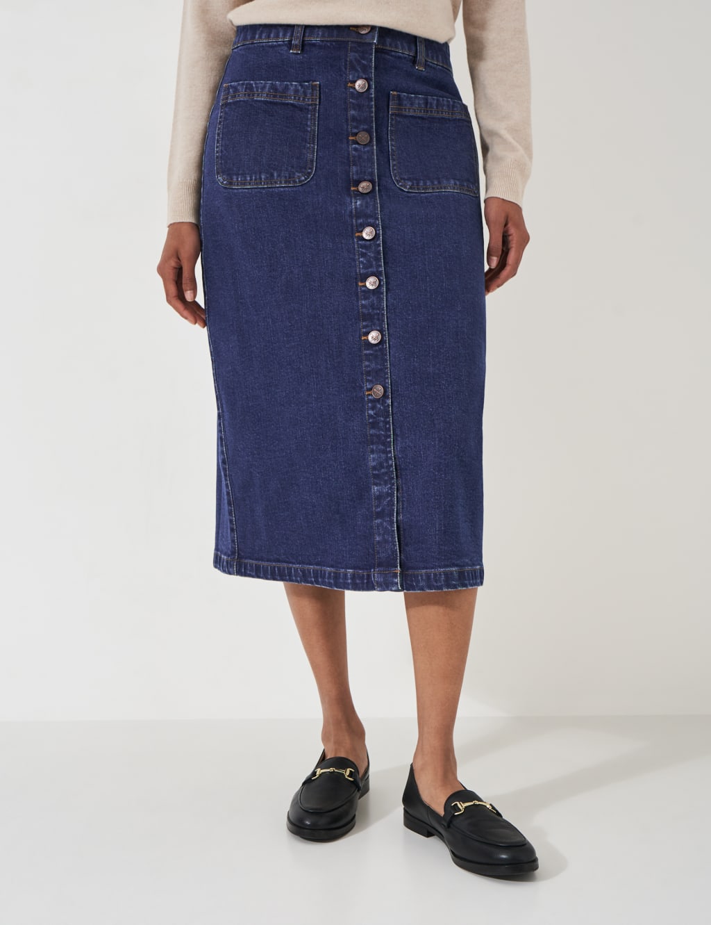 Denim Button Front Midi Skirt 4 of 5