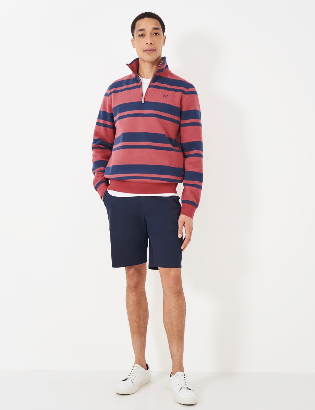 Cotton Rich Striped Half Zip Sweatshirt 1 of 5