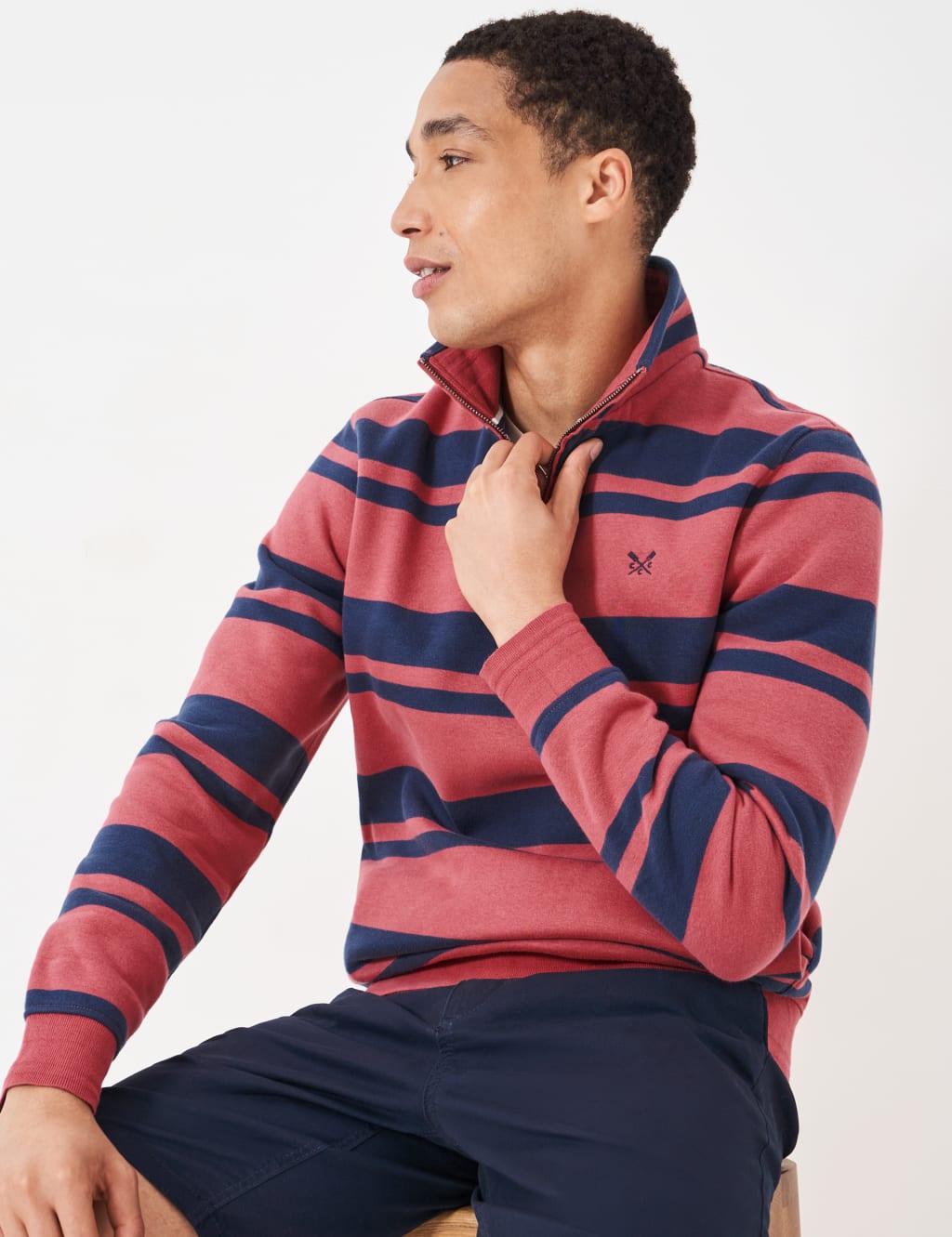 Cotton Rich Striped Half Zip Sweatshirt 3 of 5