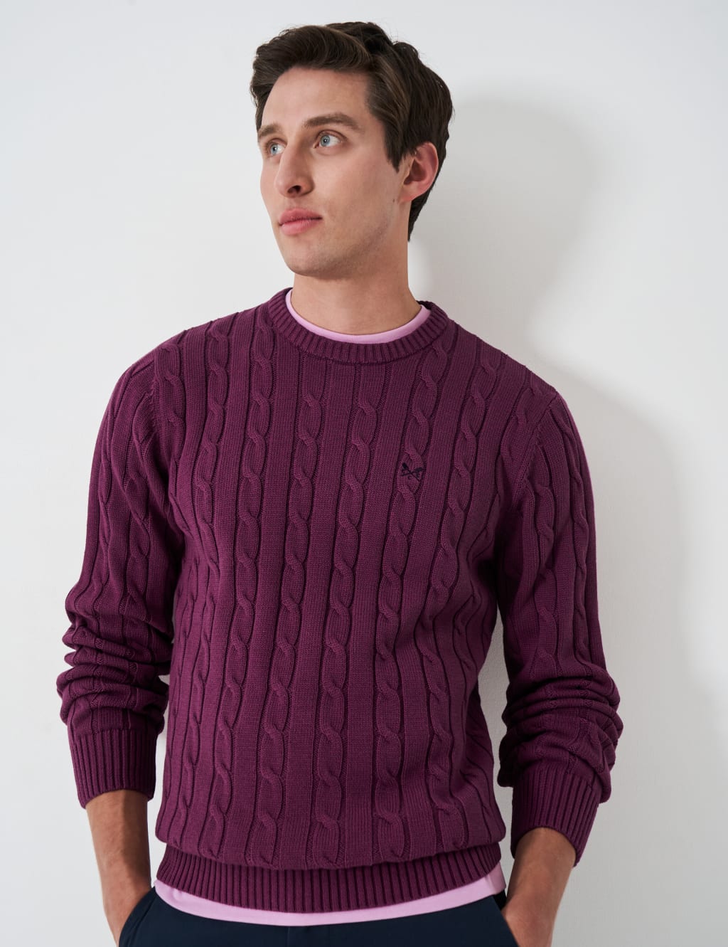Pure Cotton Cable Knit Crew Neck Jumper