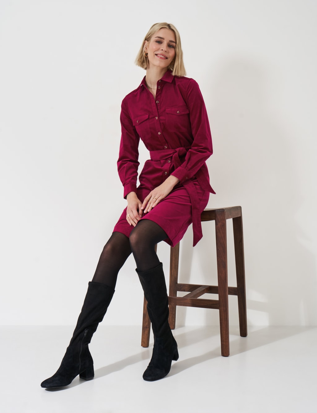 Cotton Rich Cord Tie Waist Shirt Dress 3 of 5