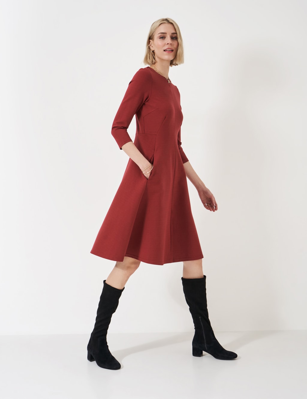 Round Neck Knee Length Skater Dress 1 of 6