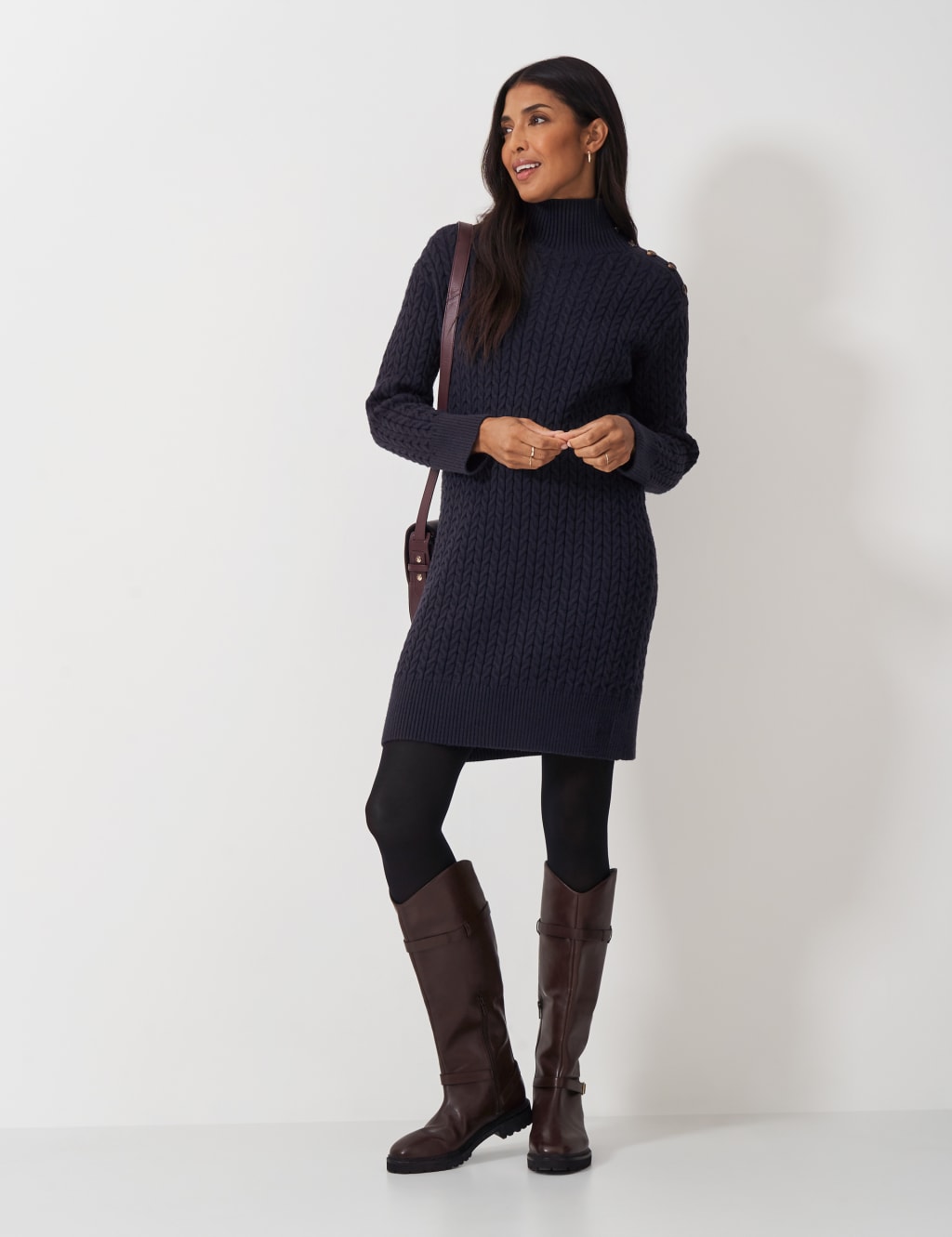 Textured Funnel Neck Mini Jumper Dress