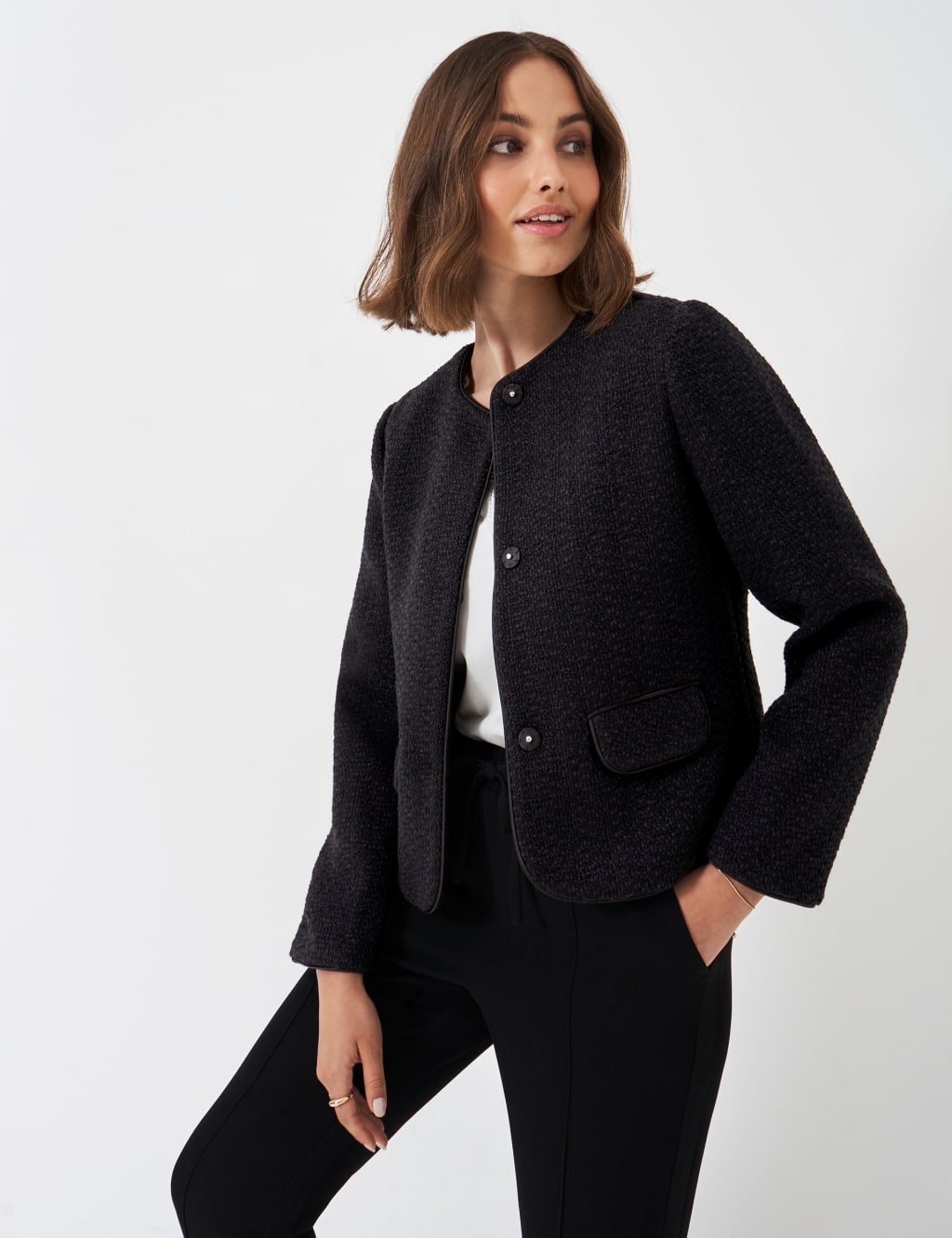 Textured Collarless Short Jacket