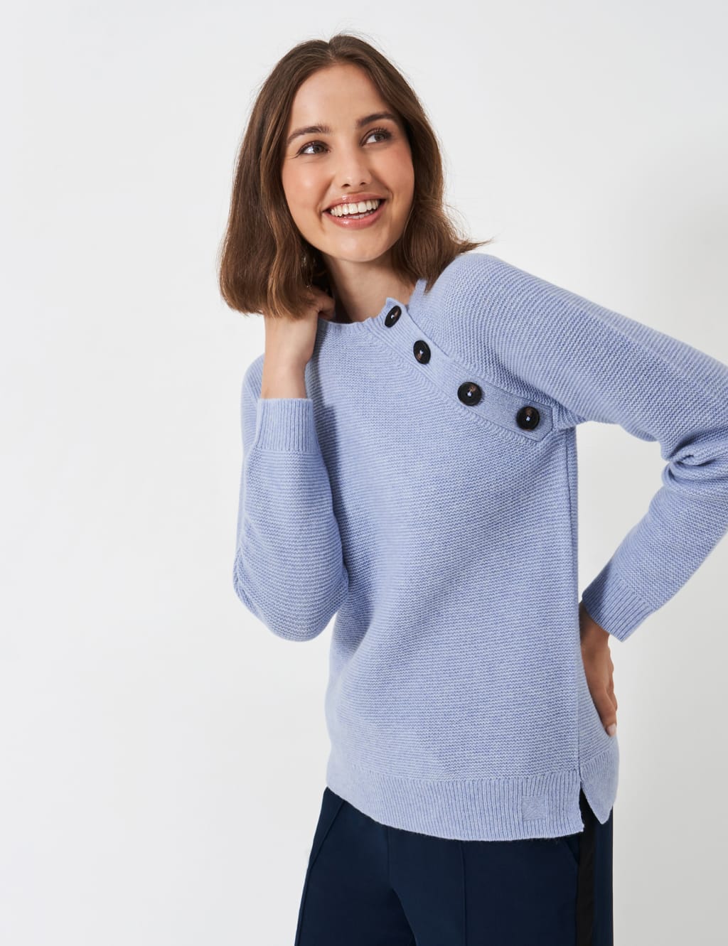 Merino Wool Rich Striped Button Detail Jumper 1 of 5