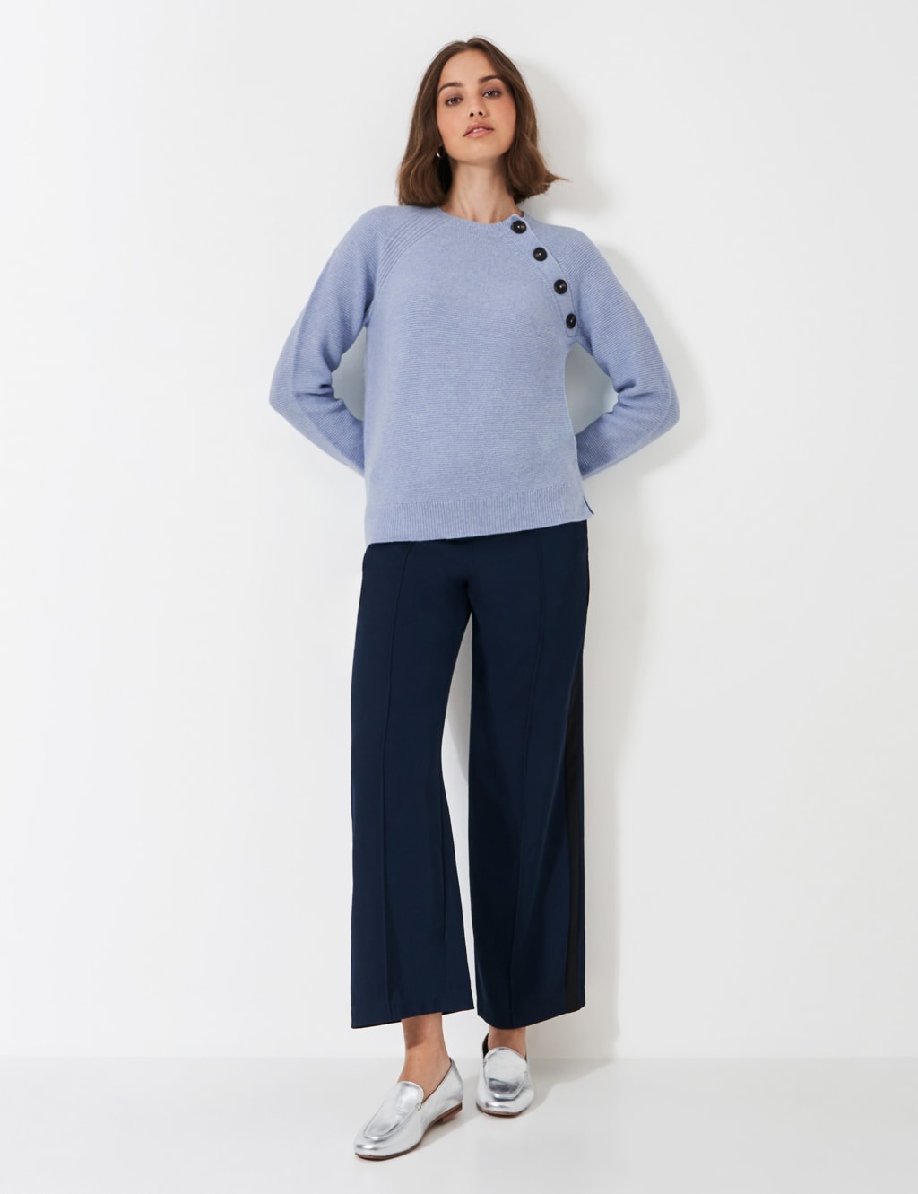 Merino Wool Rich Striped Button Detail Jumper 3 of 5