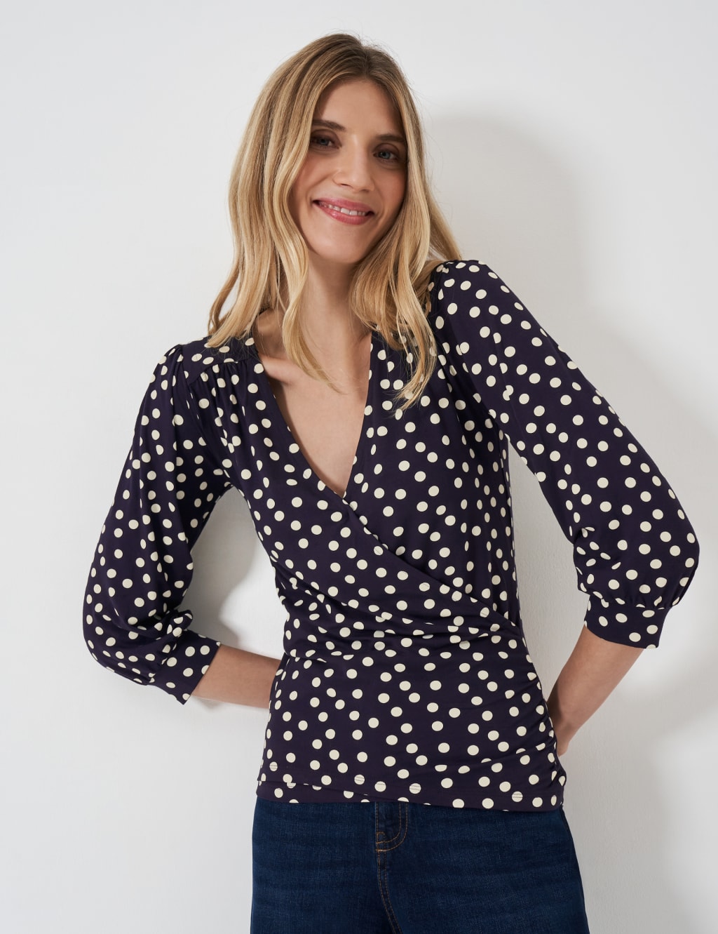 Jersey Polka Dot V-Neck Wrap Top 1 of 4