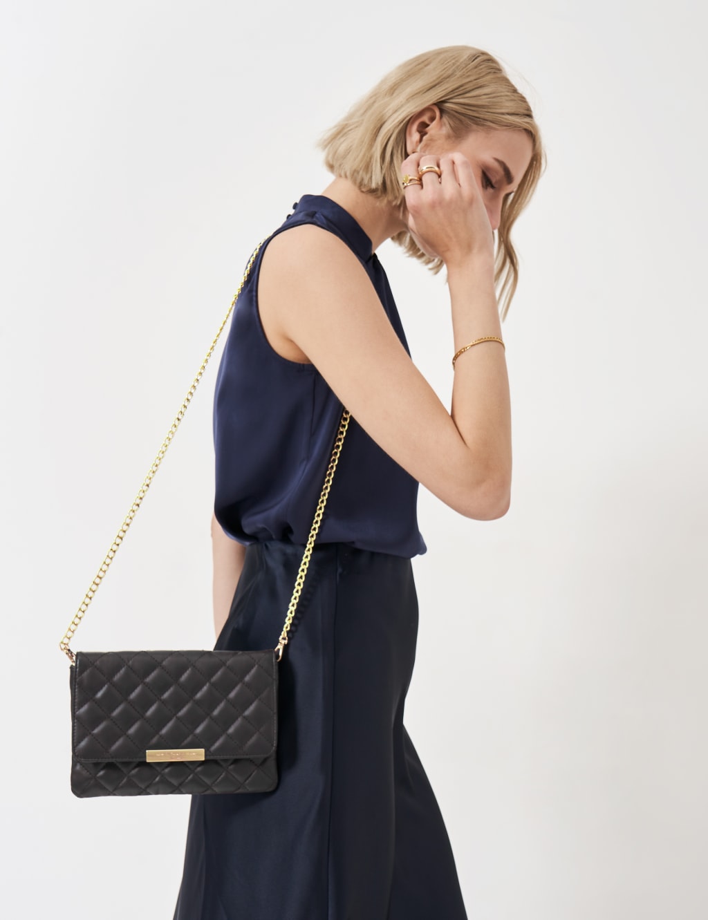Leather Quilted Chain Strap Shoulder Bag Crew Clothing M S
