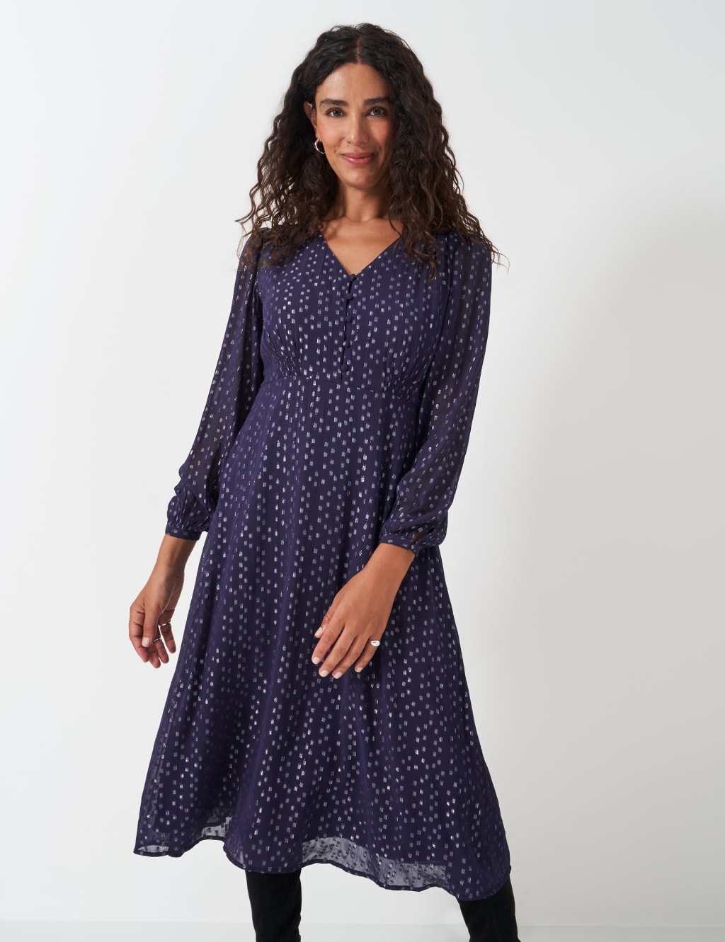 Metallic Jacquard Midi Skater Dress 3 of 5
