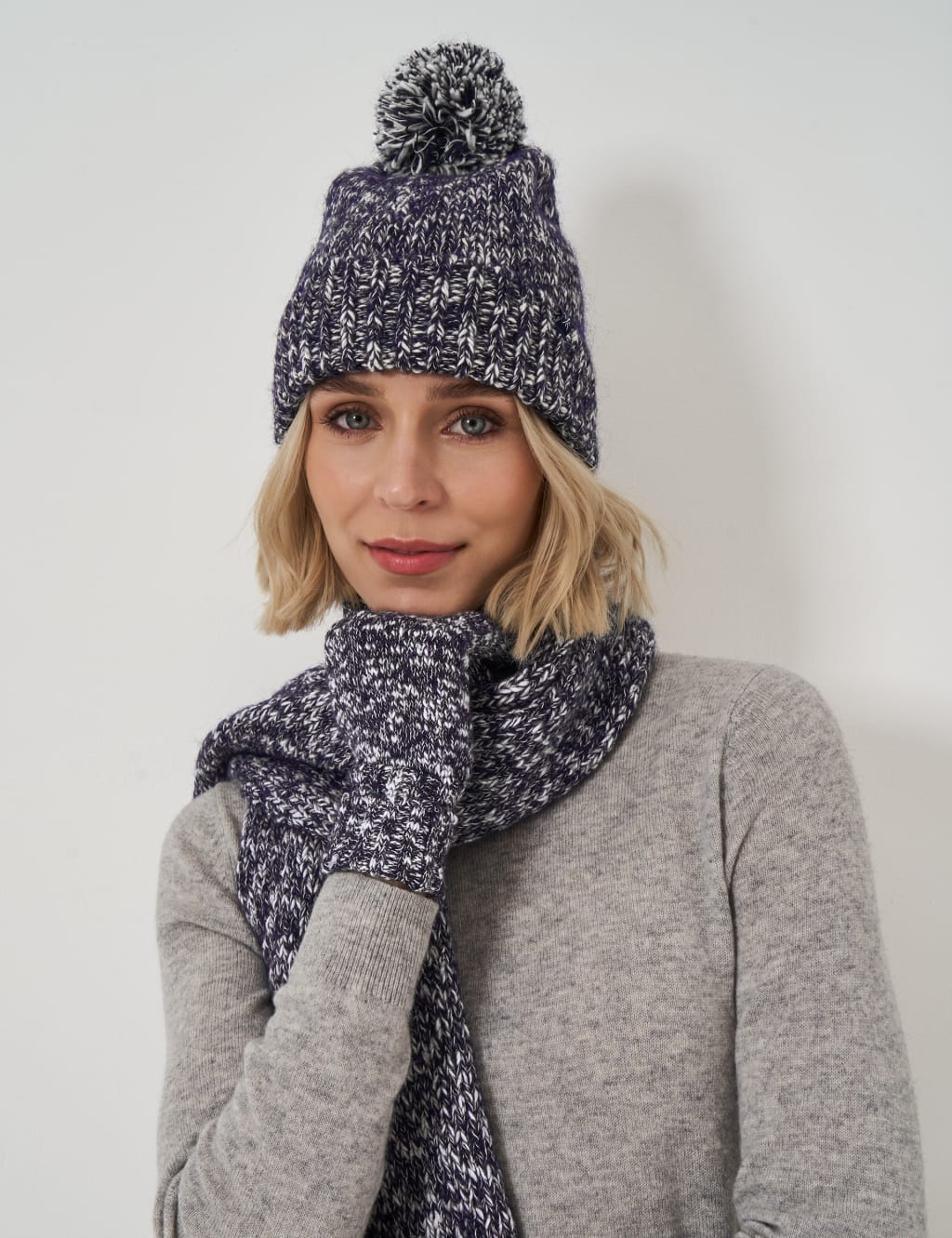 Cotton Rich Faux Fur Pom Beanie Hat with Wool