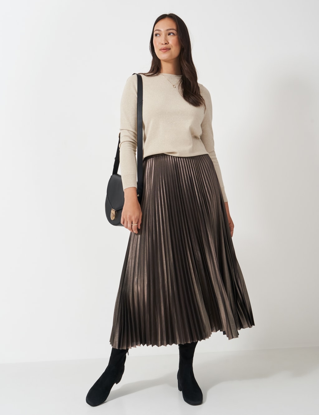 Metallic pleated skirt midi store