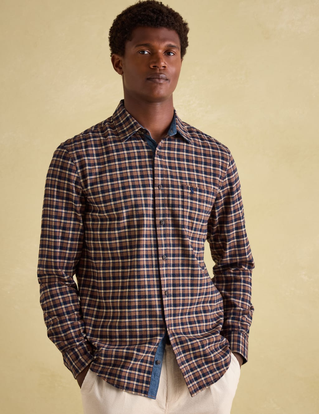 Regular Fit Brushed Cotton Check Dress Shirt Joules M S